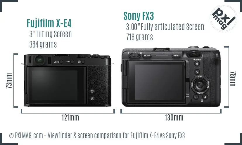 Fujifilm X-E4 vs Sony FX3 Screen and Viewfinder comparison