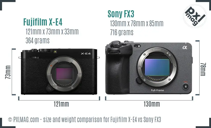 Fujifilm X-E4 vs Sony FX3 size comparison