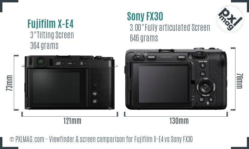 Fujifilm X-E4 vs Sony FX30 Screen and Viewfinder comparison