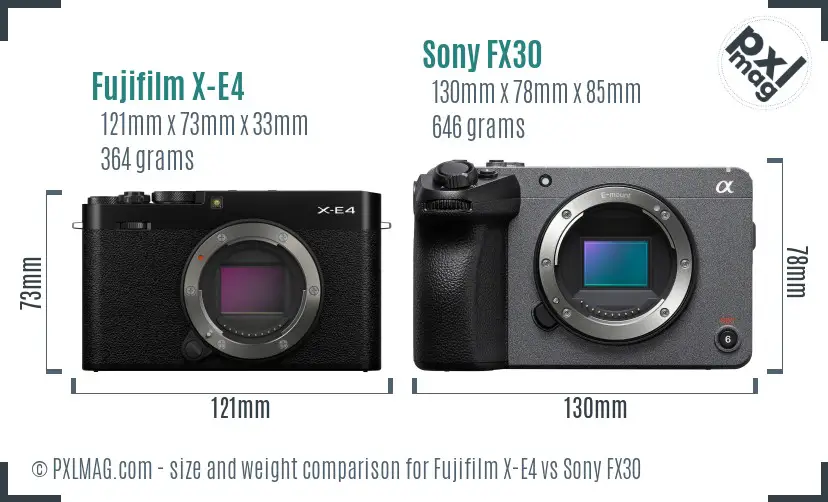 Fujifilm X-E4 vs Sony FX30 size comparison