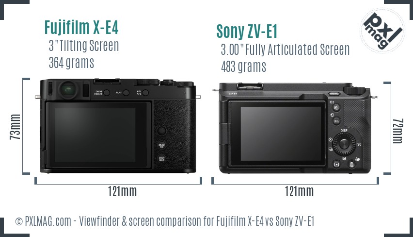 Fujifilm X-E4 vs Sony ZV-E1 Screen and Viewfinder comparison