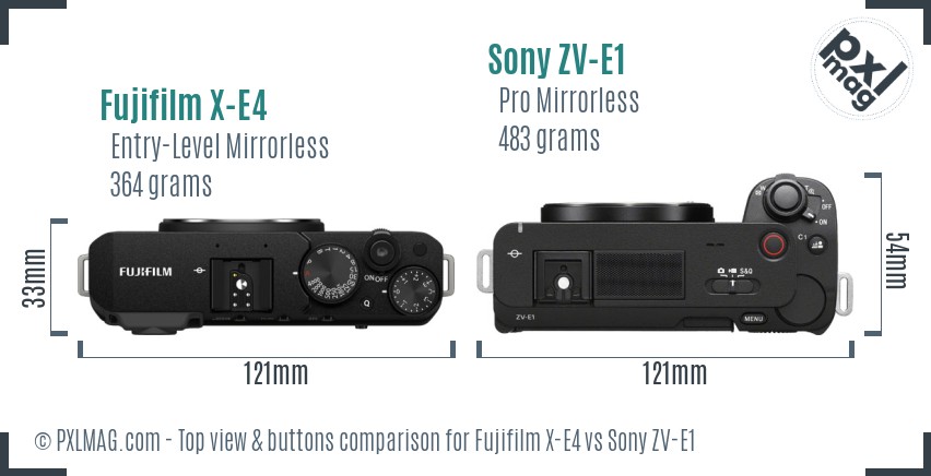 Fujifilm X-E4 vs Sony ZV-E1 top view buttons comparison
