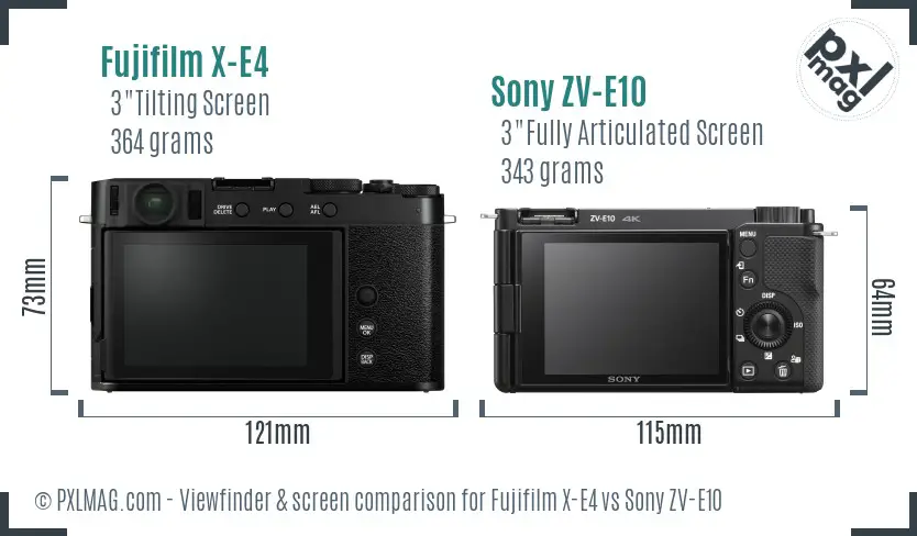 Fujifilm X-E4 vs Sony ZV-E10 Screen and Viewfinder comparison