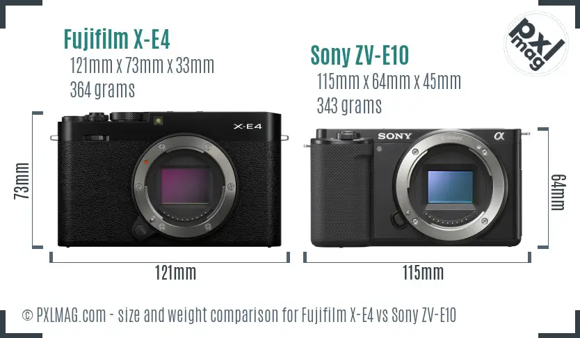 Fujifilm X-E4 vs Sony ZV-E10 size comparison
