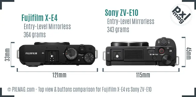 Fujifilm X-E4 vs Sony ZV-E10 top view buttons comparison