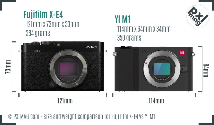Fujifilm X-E4 vs YI M1 size comparison