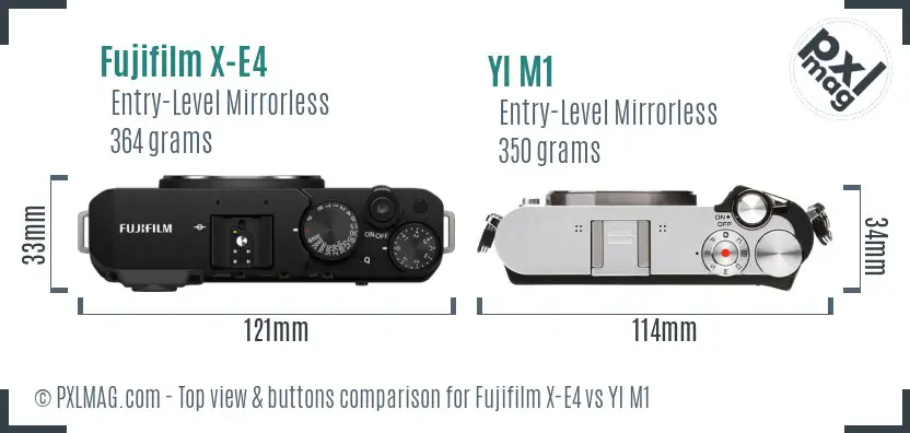 Fujifilm X-E4 vs YI M1 top view buttons comparison
