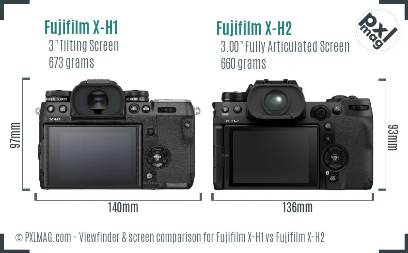 Fujifilm X-H1 vs Fujifilm X-H2 Screen and Viewfinder comparison