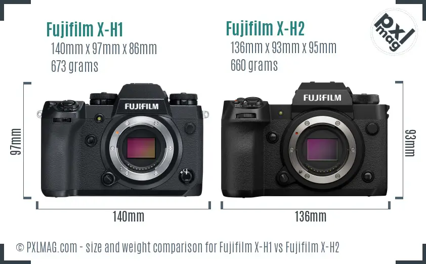 Fujifilm X-H1 vs Fujifilm X-H2 size comparison