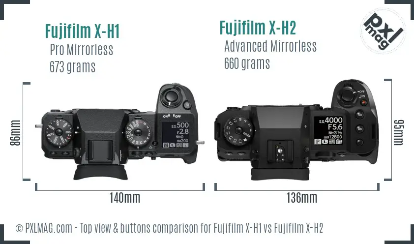 Fujifilm X-H1 vs Fujifilm X-H2 top view buttons comparison