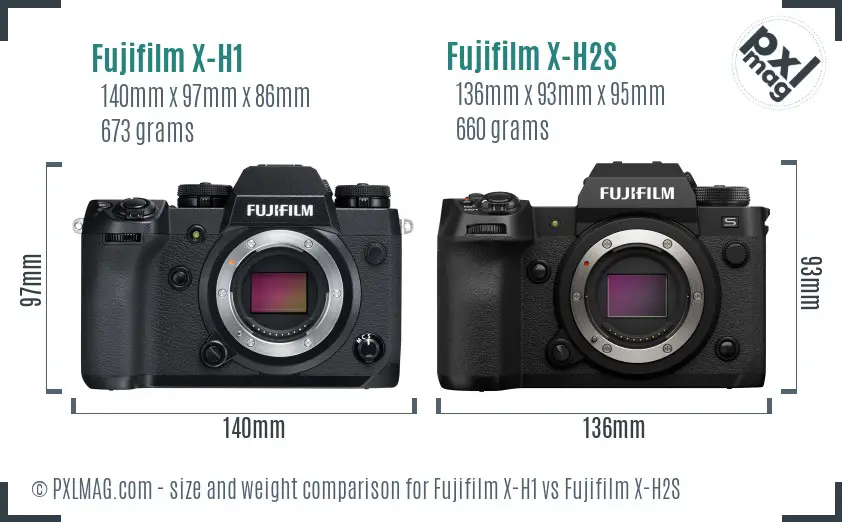 Fujifilm X-H1 vs Fujifilm X-H2S size comparison
