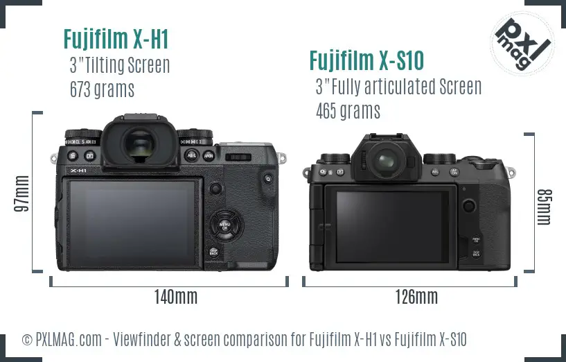 Fujifilm X-H1 vs Fujifilm X-S10 Screen and Viewfinder comparison