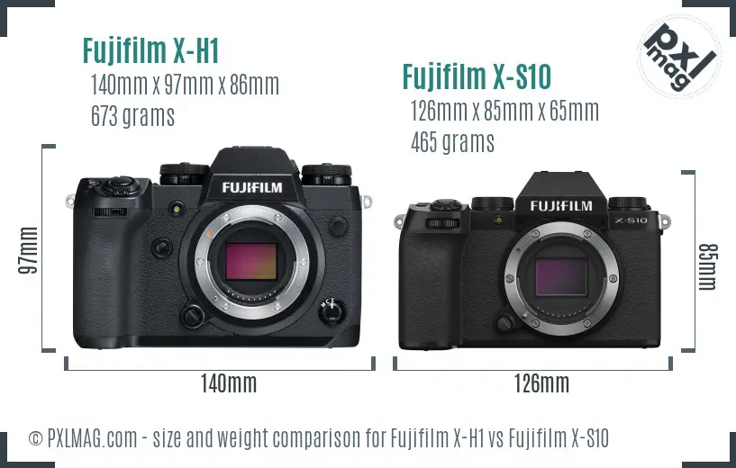 Fujifilm X-H1 vs Fujifilm X-S10 size comparison