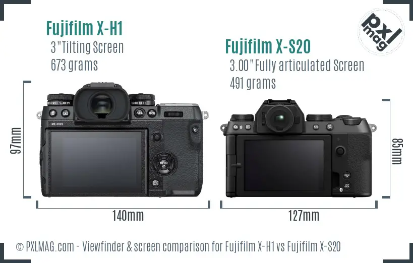 Fujifilm X-H1 vs Fujifilm X-S20 Screen and Viewfinder comparison