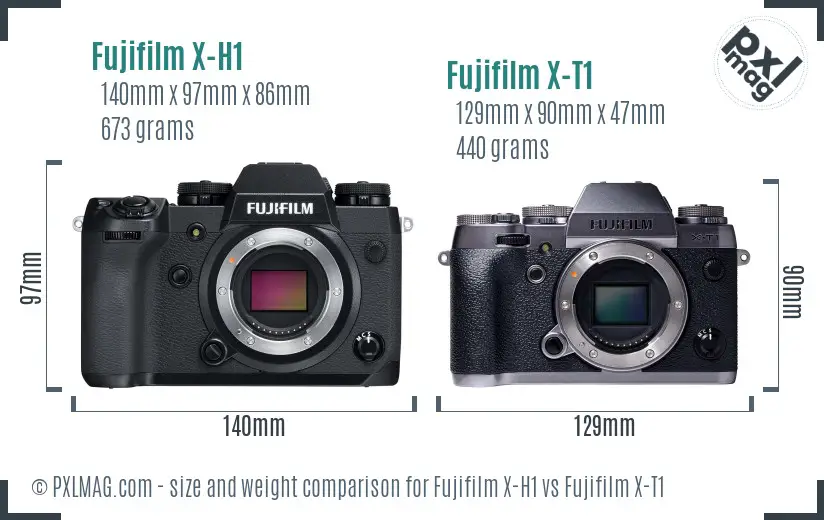 Fujifilm X-H1 vs Fujifilm X-T1 size comparison