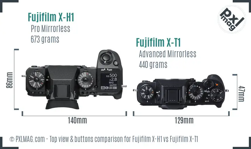 Fujifilm X-H1 vs Fujifilm X-T1 top view buttons comparison