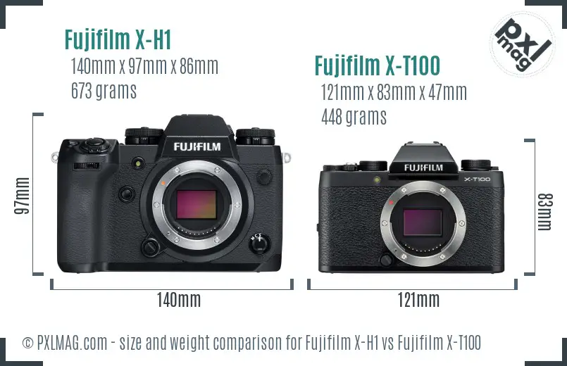 Fujifilm X-H1 vs Fujifilm X-T100 size comparison