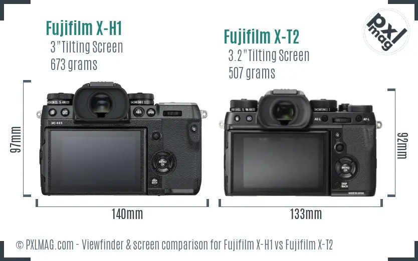 Fujifilm X-H1 vs Fujifilm X-T2 Screen and Viewfinder comparison