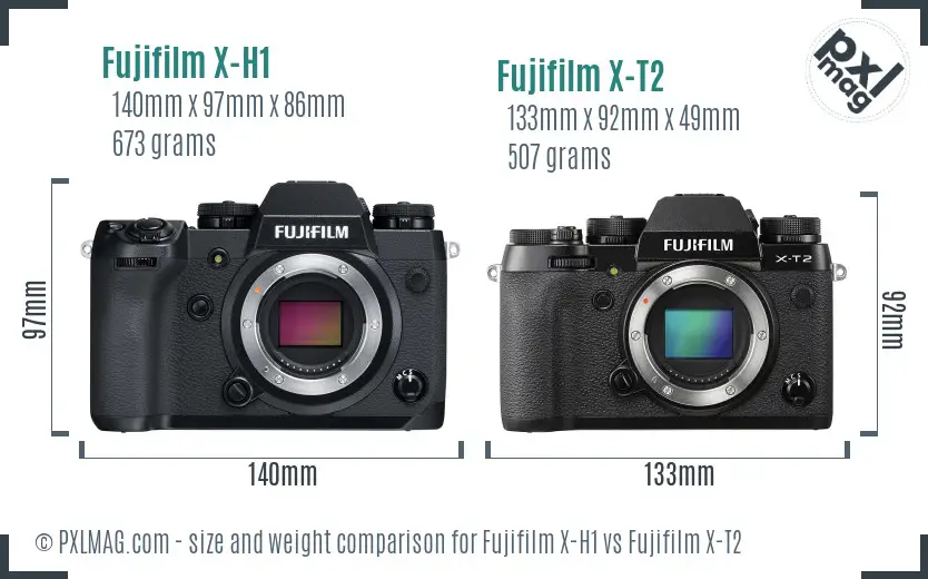 Fujifilm X-H1 vs Fujifilm X-T2 size comparison