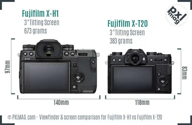 Fujifilm X-H1 vs Fujifilm X-T20 Screen and Viewfinder comparison