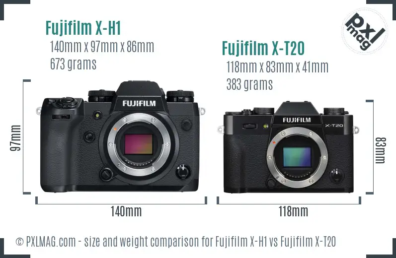 Fujifilm X-H1 vs Fujifilm X-T20 size comparison