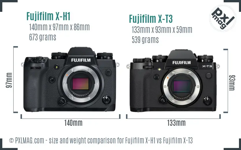 Fujifilm X-H1 vs Fujifilm X-T3 size comparison