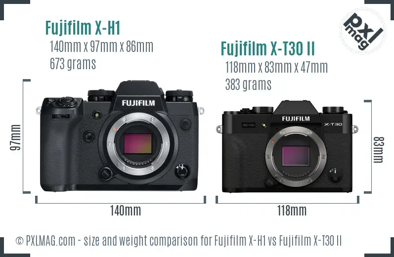 Fujifilm X-H1 vs Fujifilm X-T30 II size comparison