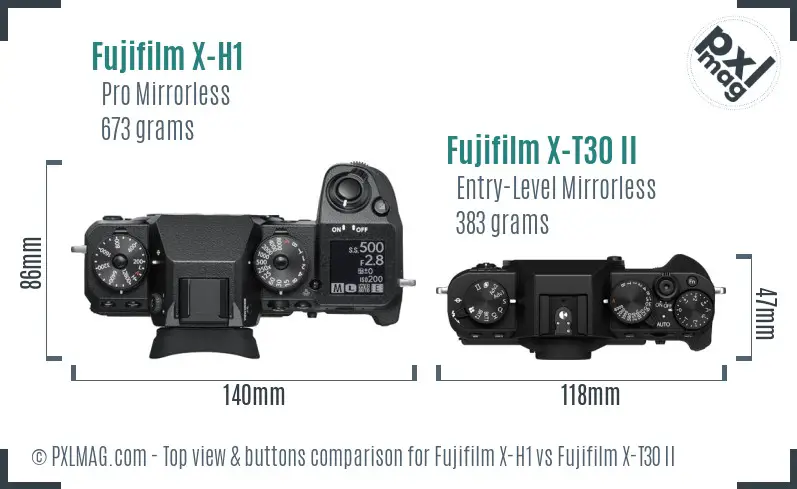 Fujifilm X-H1 vs Fujifilm X-T30 II top view buttons comparison
