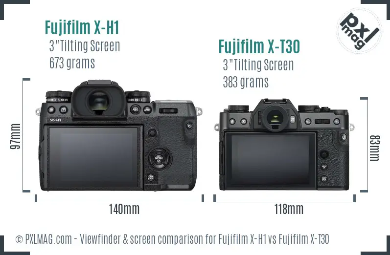 Fujifilm X-H1 vs Fujifilm X-T30 Screen and Viewfinder comparison