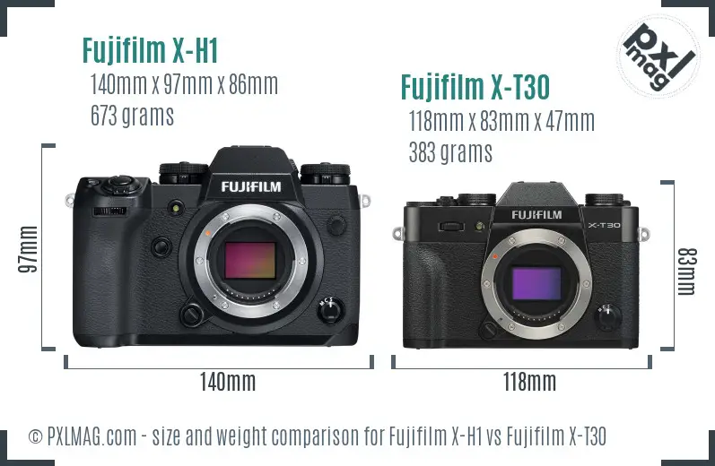 Fujifilm X-H1 vs Fujifilm X-T30 size comparison