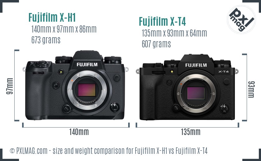 Fujifilm X-H1 vs Fujifilm X-T4 size comparison