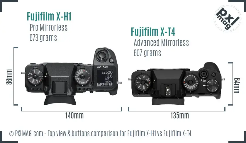 Fujifilm X-H1 vs Fujifilm X-T4 top view buttons comparison