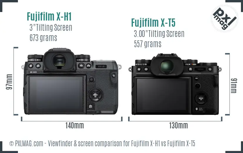 Fujifilm X-H1 vs Fujifilm X-T5 Screen and Viewfinder comparison