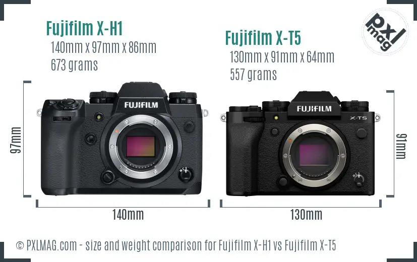 Fujifilm X-H1 vs Fujifilm X-T5 size comparison