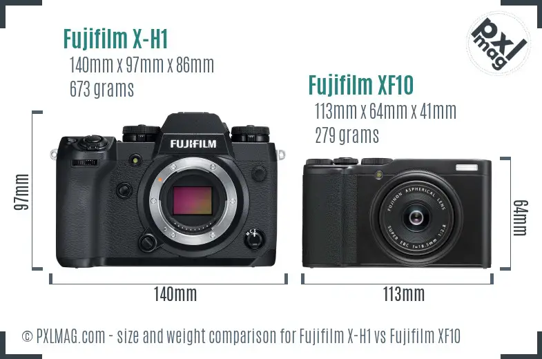 Fujifilm X-H1 vs Fujifilm XF10 size comparison