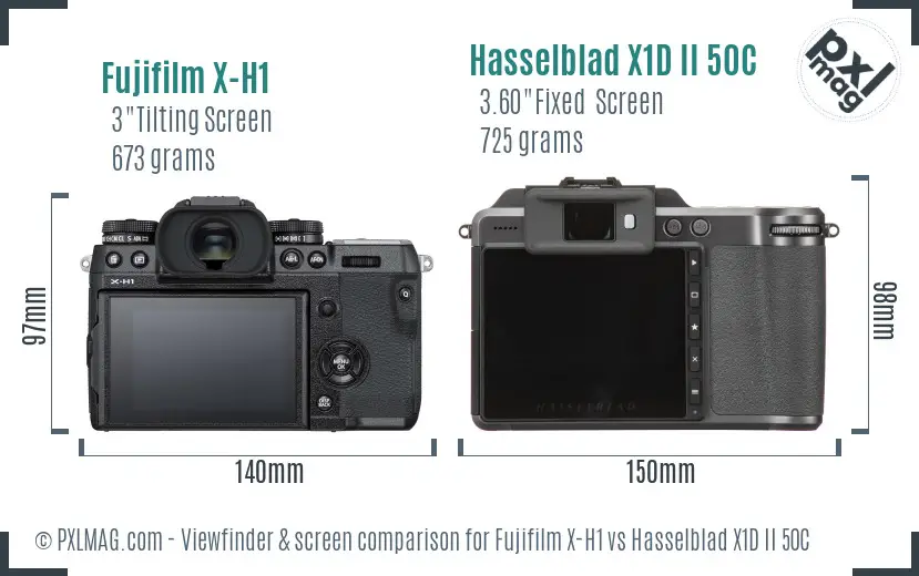 Fujifilm X-H1 vs Hasselblad X1D II 50C Screen and Viewfinder comparison