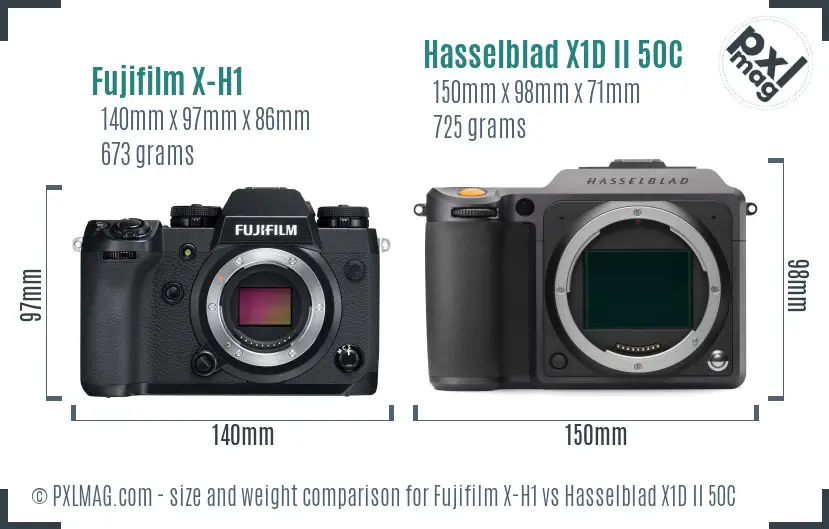 Fujifilm X-H1 vs Hasselblad X1D II 50C size comparison