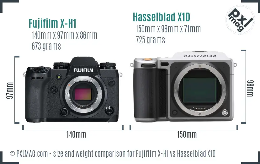 Fujifilm X-H1 vs Hasselblad X1D size comparison