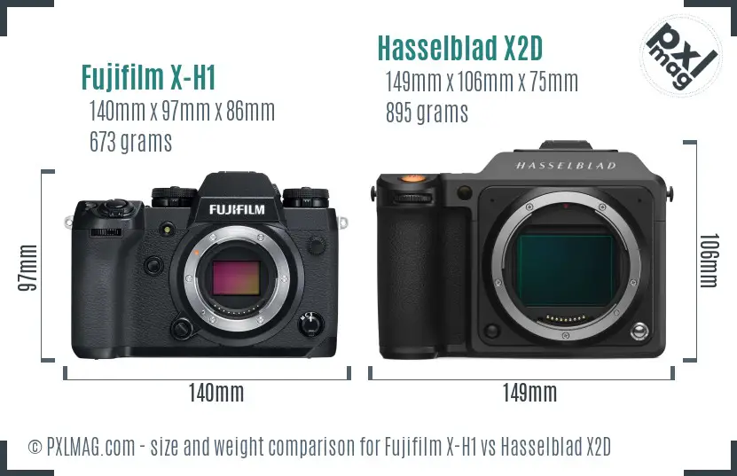 Fujifilm X-H1 vs Hasselblad X2D size comparison