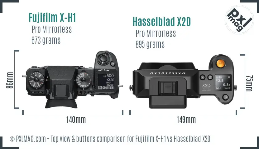 Fujifilm X-H1 vs Hasselblad X2D top view buttons comparison