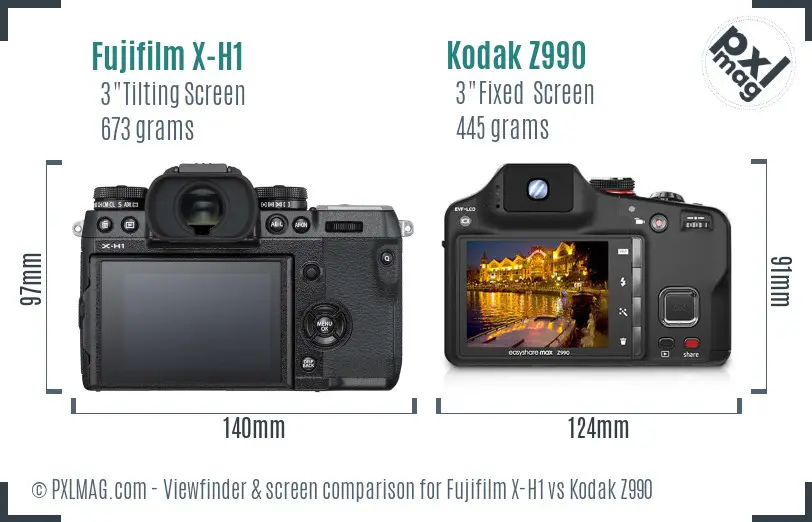 Fujifilm X-H1 vs Kodak Z990 Screen and Viewfinder comparison