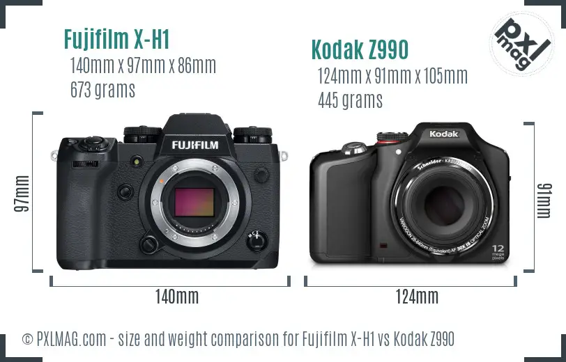 Fujifilm X-H1 vs Kodak Z990 size comparison