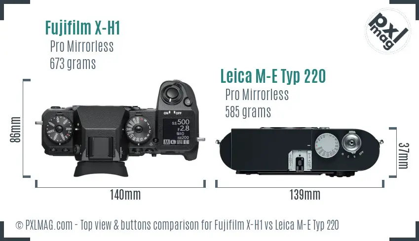 Fujifilm X-H1 vs Leica M-E Typ 220 top view buttons comparison
