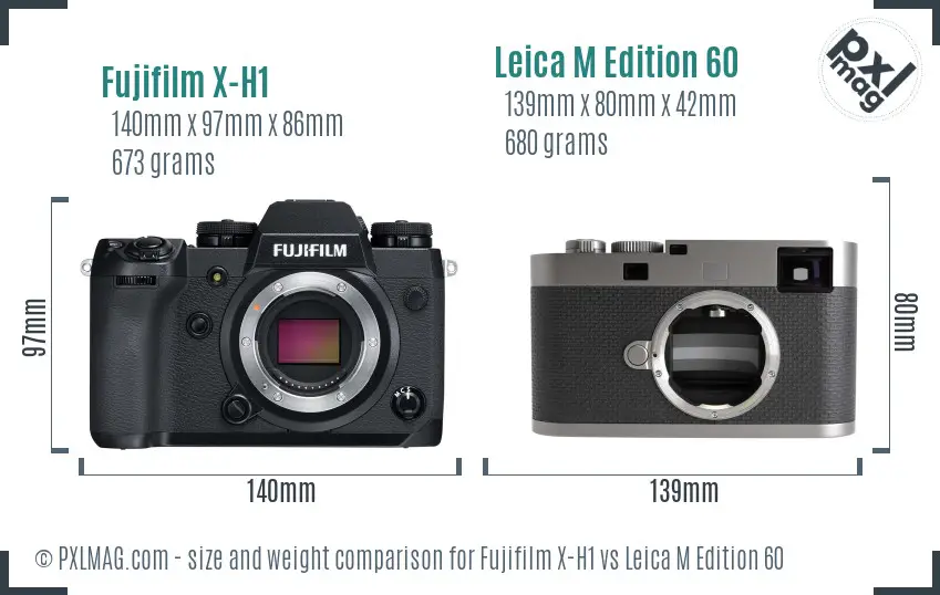 Fujifilm X-H1 vs Leica M Edition 60 size comparison