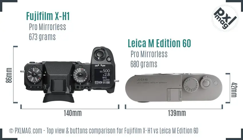 Fujifilm X-H1 vs Leica M Edition 60 top view buttons comparison