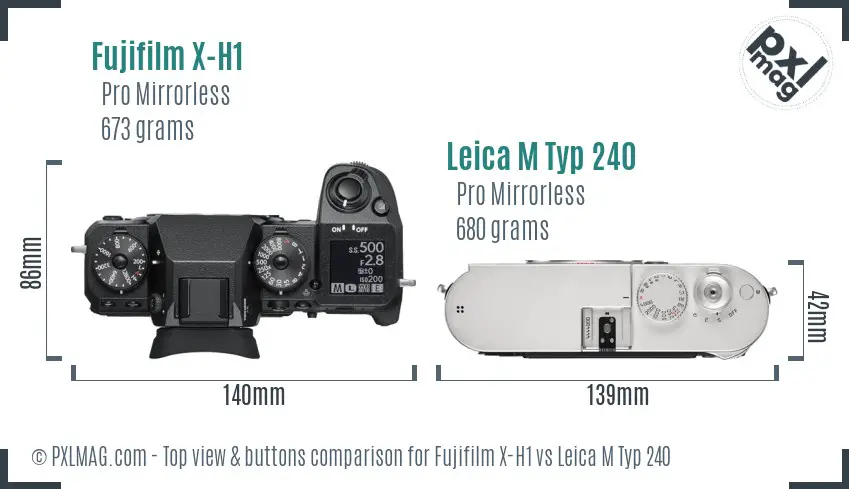 Fujifilm X-H1 vs Leica M Typ 240 top view buttons comparison