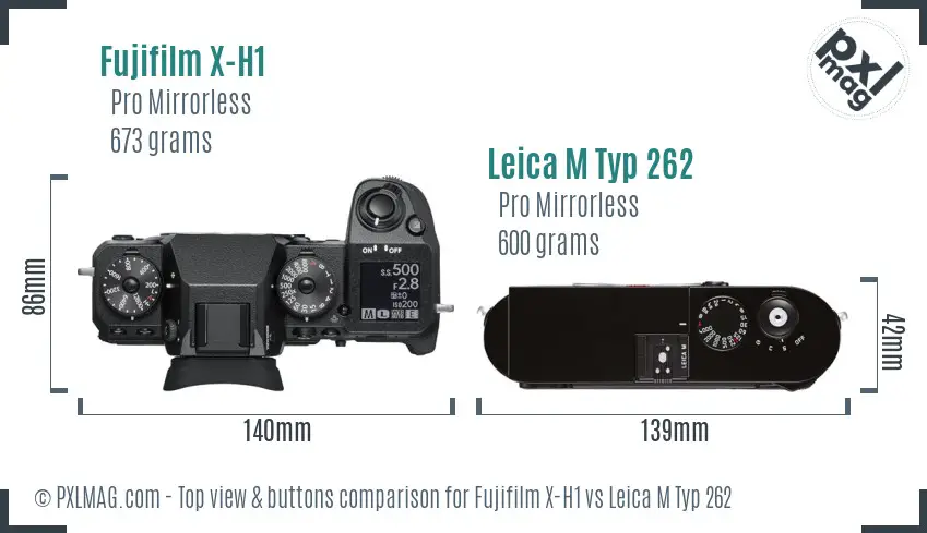 Fujifilm X-H1 vs Leica M Typ 262 top view buttons comparison