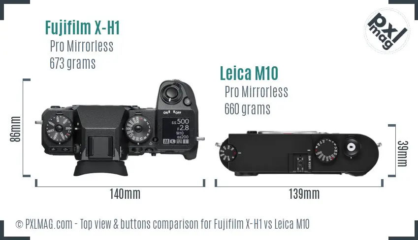 Fujifilm X-H1 vs Leica M10 top view buttons comparison