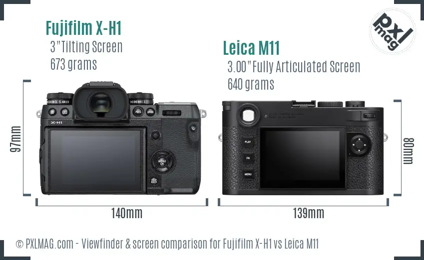 Fujifilm X-H1 vs Leica M11 Screen and Viewfinder comparison