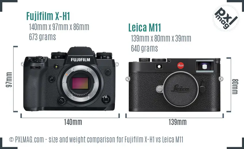 Fujifilm X-H1 vs Leica M11 size comparison